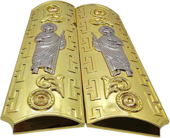 1911 grips san judas st. jude full size government ambi cut gold plated 1911 grips san judas st. jude full size government ambi cut gold plated