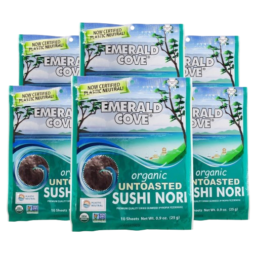 emerald cove, organic untoasted nori sheets package, 10 count sheets, pacific nori, 0.9 oz (pack of 6)